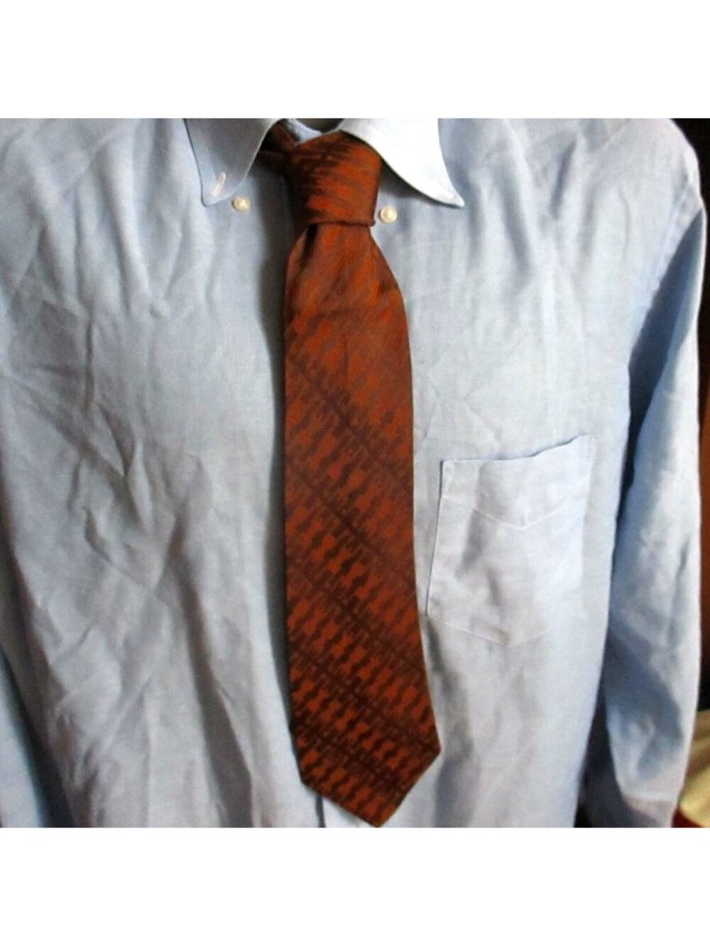 Vintage Necktie Car Salesman Dad Brown Geometric Pattern Polyester Tie